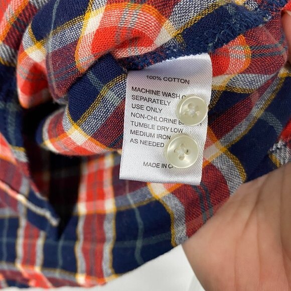 Birds of Paradis Beth Safari Shirt Plaid Button Down Red Navy Cotton– Size L NWT - Picture 11 of 12